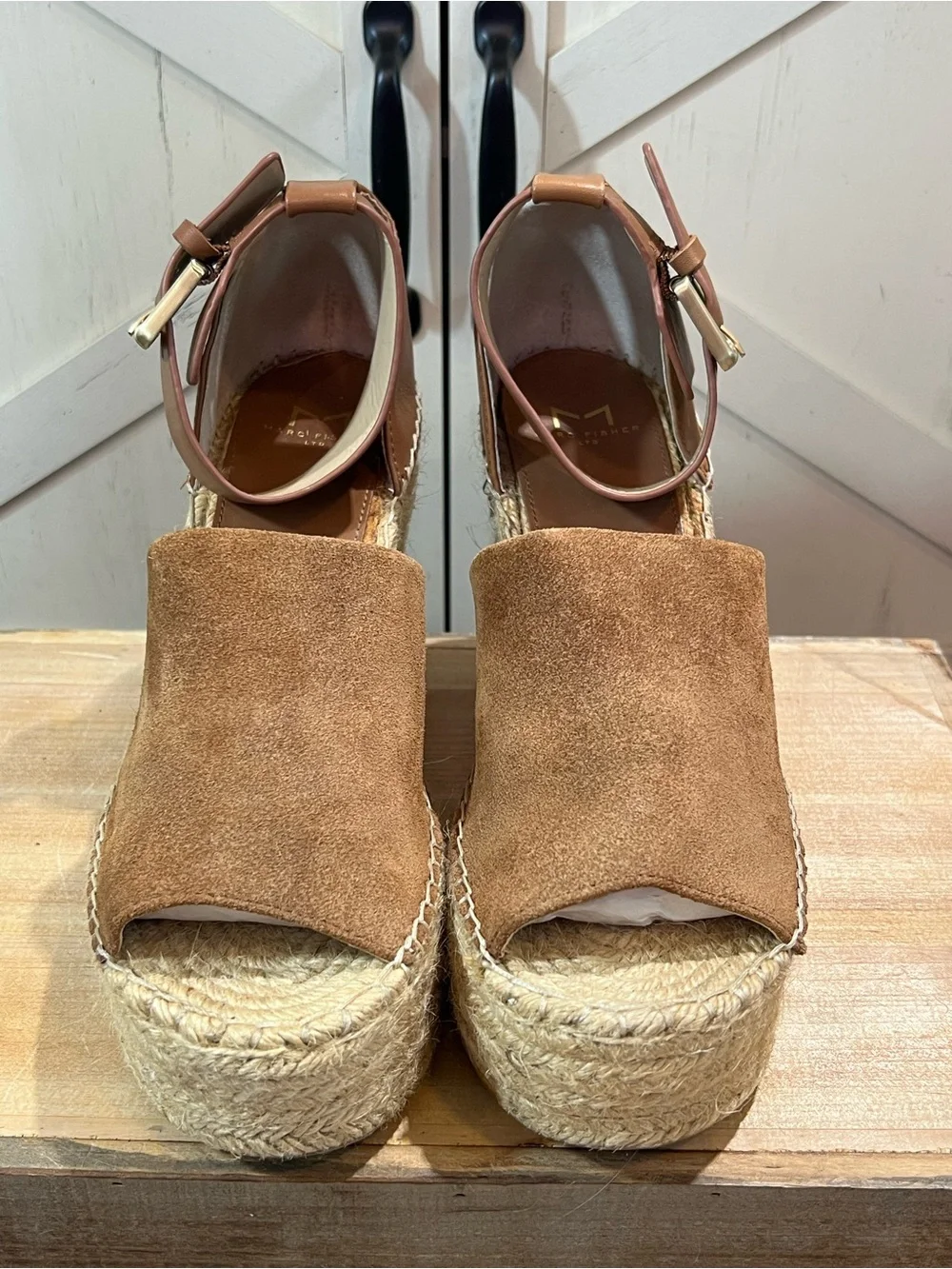 Marc Fisher Adalyn Brown Suede Leather Espadrille Platform Wedges Womens Sz 9